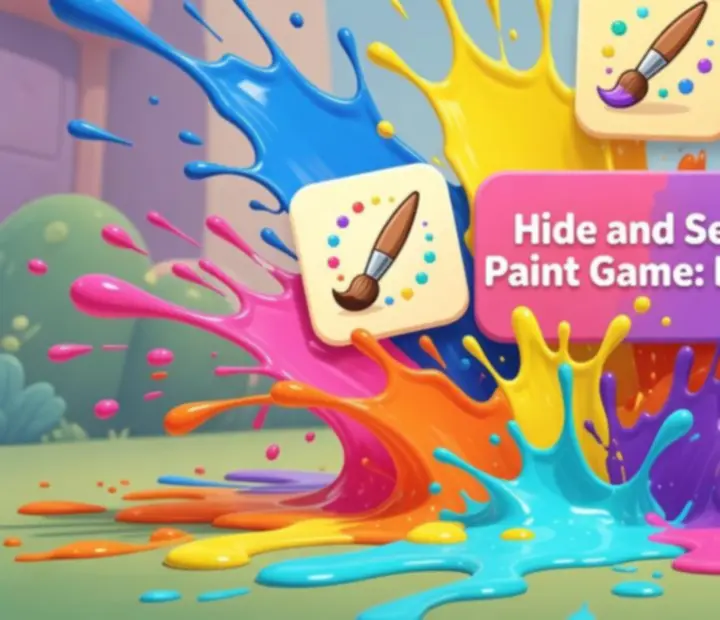 Colourful visual style with paint splashes and rounded shapes in Hide and Seek Paint Game: Hunt