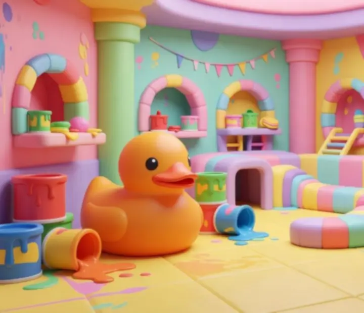 Bright 3D environment used as a level in Hide and Seek Paint Game: Hunt