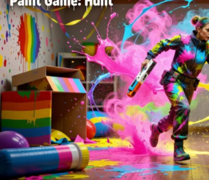 Screenshot showing paint effects and characters in Hide and Seek Paint Game: Hunt