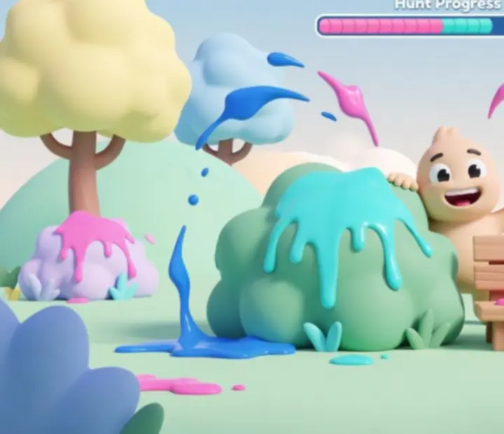 Mobile gameplay screen from Hide and Seek Paint Game: Hunt showing colourful level design