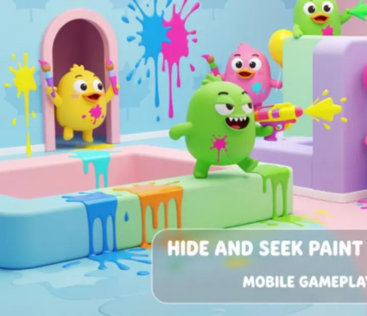 Colourful gameplay scene from Hide and Seek Paint Game: Hunt