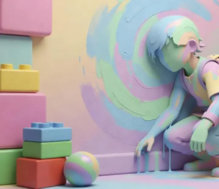 Player hiding in a colourful level in Hide and Seek Paint Game: Hunt