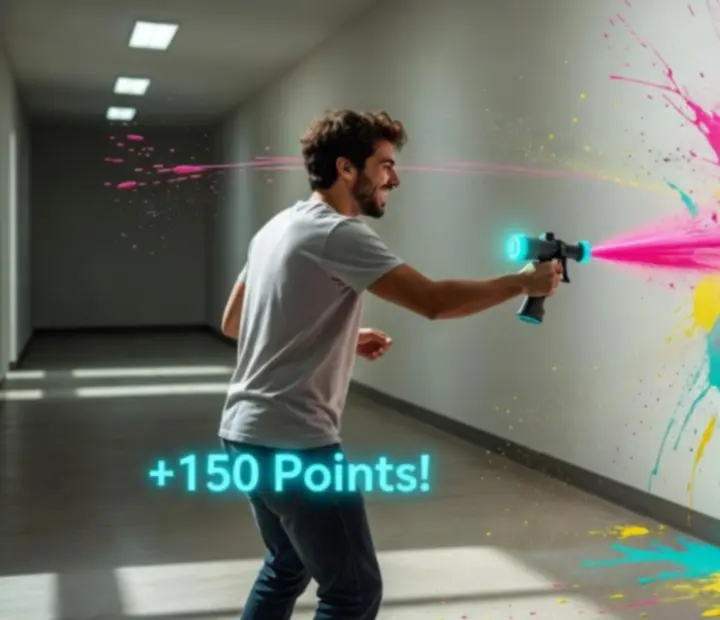 Paint action scene showing bright colours and movement